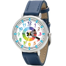 Kiddus Learning Watch for Kids Boys and Girls Analogue Watch with Time Learning Exercises Time Teacher English PU Leather Blue, English Pu Leather Blue, Strap.