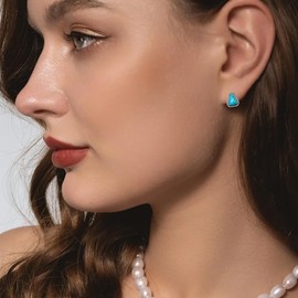 BETHZA Natural Turquoise Earring 925 Sterling Silver Triangle Turquoise Gemstone Stud Earrings Western Boho Jewelry Gifts for Women Wife Girlfriend