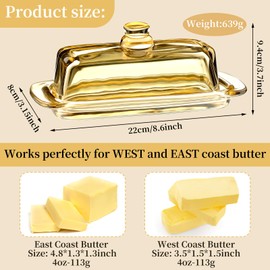 Honeydak 8 Inch Champagne Covered Butter Dish with Lid Elegant Butter Keeper Container for Kitchen Dining Table Decor