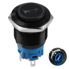 19mm Black Stainless Steel Momentary Push Button Switch - 12V Red LED SPDT 1NO1NC Horn Switch for Car Audio & Modifications (BKG19LB-R) with Pre-Wired Connections