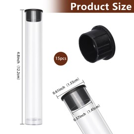 CHGCRAFT 15 Pcs Clear Plastic Tube with Black Lid Transparent Plastic Tube Clear Storage Holder Clear Bead Containers for Store Incense Sticks Beads 4.8 inches