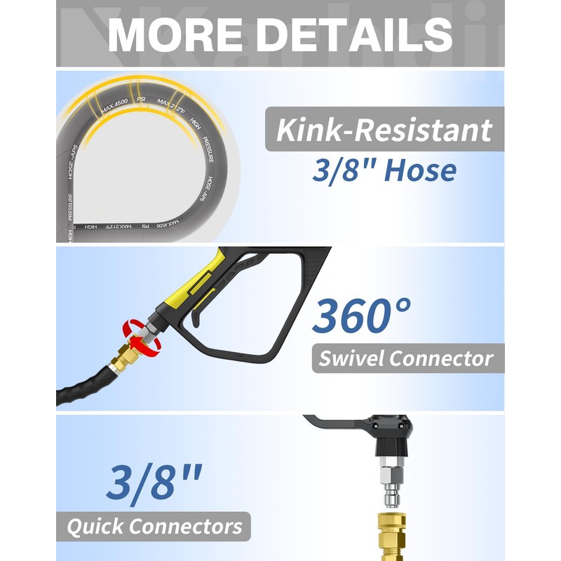 KARHDIR Pressure Washer Hose 75FT 3/8" for Cold and Hot