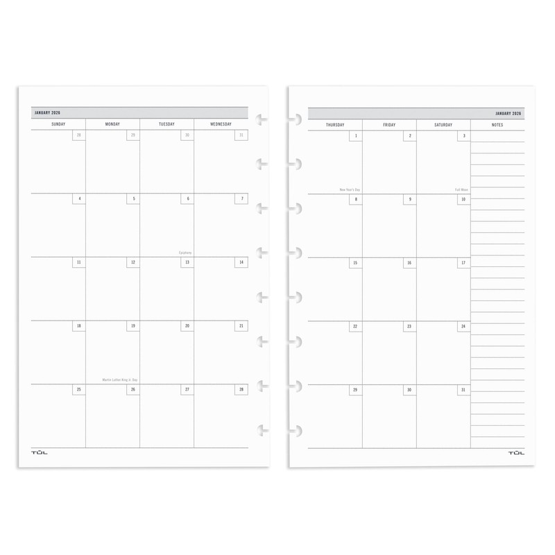 2026 TUL® Discbound Weekly/Monthly Planner Refill Pages, Junior Size, January