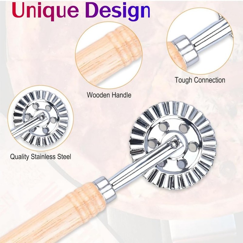 2Pcs Pastry Wheel Cutter,Ladiz Pasta Cutter Wheel with Long Wooden