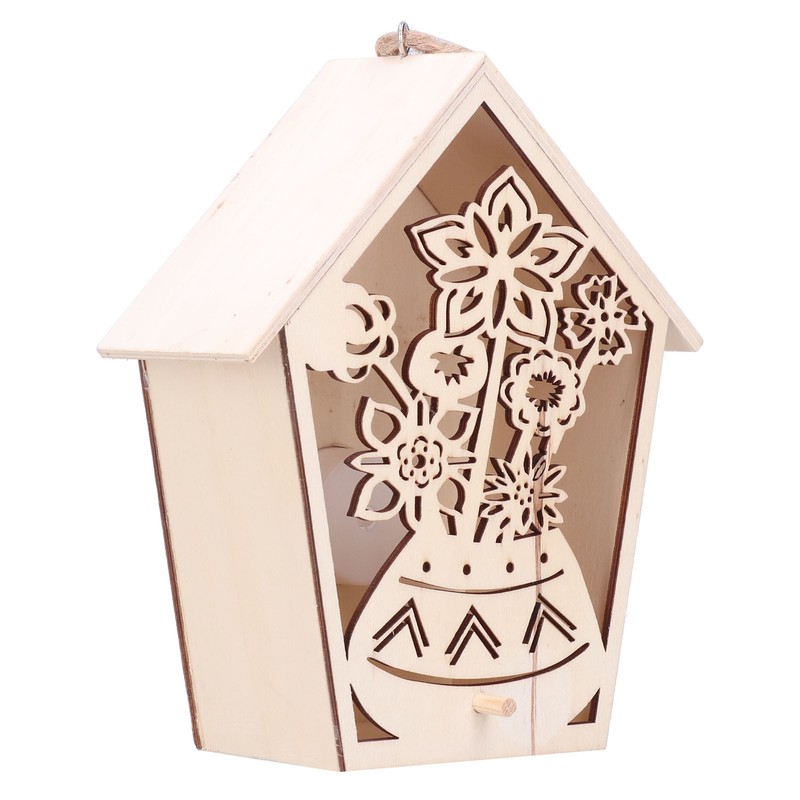 2Pcs Bird House with Warm Light Hollow Flowers Patterns Bird