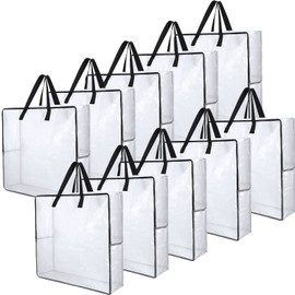10 Pieces Oversized Clear Storage Bags with Handles and Zippers Moving Bag for College Carrying, Bedding, Blankets, Comforters, Clothes and Toys Organizer