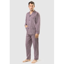 El Búho Nocturno Men's Long Cotton Woven Poplin Checked Lapel Pyjamas 100% Cotton Red 1541, 4XL