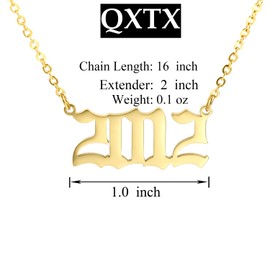 Birth Year Number Necklace Old English Number Pendant Necklace Stainless Steel Friendship Necklace Jewelry for Women and Girl 1980-2020 (2012)