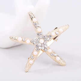 Starfish Hair Clips for Women Girls Mermaid Hair Clip for Women Hair for Party Faux Pearl Hair Clips for Wedding Bride Hair Accessories Starfish Pearl Barrettes Clip 3 Pcs
