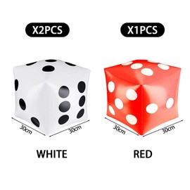 2 White and 1 Red Giant Inflatable Dice Toys,Large Dice for Children,Fake Inflatable Dice for Party Games Pool Party Favors,Indoor and Outdoor Board Games,30cm/12 Inch