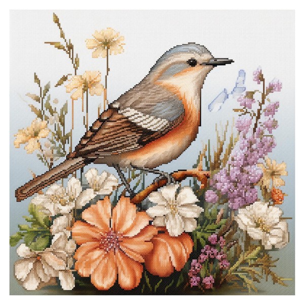 Cukol Bird Cross Stitch Set, Preprinted, Animals Embroidery Templates, Embroidery Pictures, Pre-Printed Cross Stitch Embroidery Kit, Embroidery Kit, Embroidery Set, Adult Beginners, 40 x 40 cm