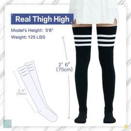 DRESHOW Extra Long Cotton Stripe Thigh High Socks Plus Size Long Stockings Over Knee Socks for Women