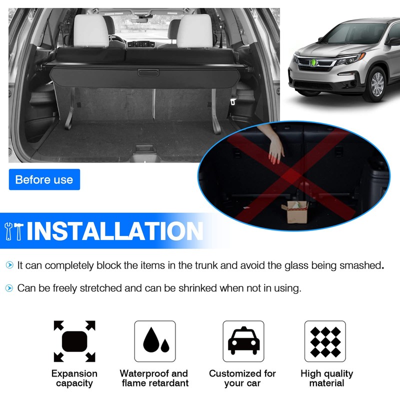 Powerty Cargo Cover for 2016-2022 Honda Pilot Trunk Cover Retractable
