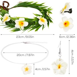 KorViSHOW Hawaii Floral Crown Accessories Set - 6 Pcs Hawaiian Flower Crown Headband, Tropical Plumeria Hair Clips, Necklace and Earrings for Women Girls Summers Hula Party Outfits Decorations