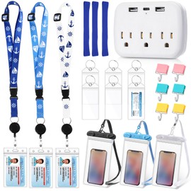 Fulmoon 22 Pcs Carnival Essentials Cruise Accessories Kit Include Cruise Luggage Tags Holder Cruise Lanyards for Ship Card Magnetic Hook Waterproof Phone Bag Towel Band and Power Strip (Classic Color)