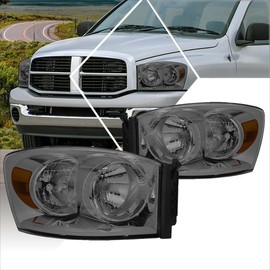 PM PERFORMOTOR Headlights Assembly Compatible with 2006 2007 2008 2009 Dodge Ram 1500 2500 3500, 2Pcs Headlamps with Smoked Lens Amber Corner