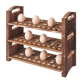 Wooden Egg Holder 3 Layer Fresh Egg Rack Holders Countertop Stackable Quail Egg Sorter Storage Trays Organizer Display Stand Kitchen Rack, Fits Duck, Turkey, Chicken Eggs,up to 36 Eggs, 3 Tier-Brown
