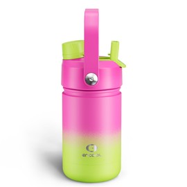 Kids Insualated Water Bottle with Straw - 12oz Stainless Steel Water Bottle with Dual Spouts, Leak-Proof, BPA-Free, Double Wall Vacuum Keeps Cold for 24 Hours for Sports, Travel, School (Lime Sorbet)