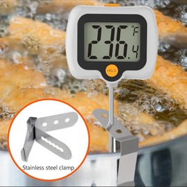 Digital Candy Thermometer with Pot Clip, Instant Read Kitchen Thermometer for Cooking, Baking, and Candy Making – 10" Stainless Steel Probe, LCD Display, Essential Baking Tool (Gray)