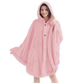 PAVILIA Angel Wrap Hooded Blanket Poncho, Wearable Blanket Throw Wrap Poncho for Women Adult, Cozy Fluffy Sherpa Fleece Shawl Cape with Hood pockets, Warm Gift for Mom Wife, Light Pink