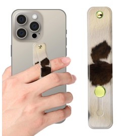 Phone Finger Strap Holder, Portable Phone Grip Loop, Telescopic Silicone Phone Stand, Compatible with Most Smartphones (Farm Animal Brown Cowhide Skin Cow)