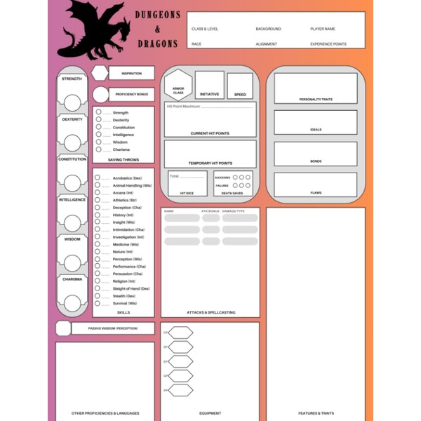 8.5x11 DND Campaign Journal: 5E Character Sheet Cover Lined Notebook