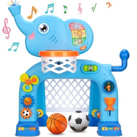 KIZZYEA Toys for 1 2 3 Years Old Boys Girls, Toddler Basketball Hoop & Soccer Goal, Montessori Toy, Interactive Musical Sports Toys with Light, Christmas Birthday Gifts for Baby Kids Age 12-18 Months