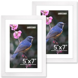 FIXSMITH 5x7 Picture Frame Set of 2, Photo Frame with HD Plexiglass, Display Pictures 4x6 with Mat or 5x7 Without Mat, White Picture Frames Collage for Tabletop or Wall Display