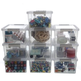 Citylife 1.3 QT 10 Pack Small Storage Bins Plastic Storage Container Stackable Box with Lids for Organizing, Clear White