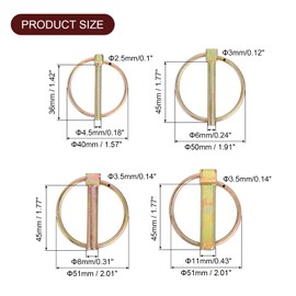 sourcing map 30Pcs 4 Sizes (3/16"x1-7/16", 1/4"x1-3/4", 5/16"x1-3/4", 7/16"x1-3/4") Linch Pins with Ring Assortment Kit, Carbon Steel Zinc Plated Pins for Trucks, Tractors, Trolleys, Color Zinc