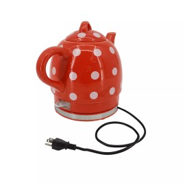 FixtureDisplays Red Ceramic Electric Kettle with White Polka Dots 1 Liter 1000 Watts 110V