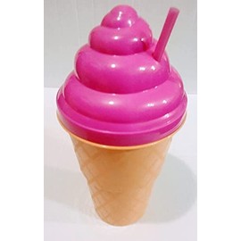 JUS JF-Jumbo Ice Cream Cone Shaped Plastic Cup,48 oz.Pink & White w/Straw