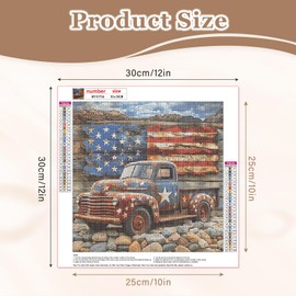 MAXBYE Diamond Paintings Kits for Adults, Retro Old Truck with American Flag Diamond Paintings Kits, 5D DIY Diamond Art Kits, Diamond Paintings Kit for Home Décor Items, 12x12in