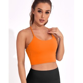 DaiLiWei Cross Back Sports Bras for Women Longline Support Workout Tops Strappy Yoga Crop Tank Padding Camisole Running Shirt Orange