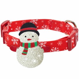 Blueberry Pet Christmas Snowflake Adjustable Dog Collar with Snowman Décor, Large, Neck 18"-26"