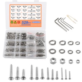 newlng Set of M3 M4 M5 M6 Screws, Nuts, Washers & Spanner, 304 Stainless Steel Rounded Head Screws, Round Button Head Screw Set with Assortment Box, 525 Pieces