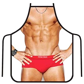 OYSRONG Delantal divertido y sexy de dibujos animados para cocina, para adultos, regalo de cumpleaños (ropa interior hombre), Rojo -, Medium