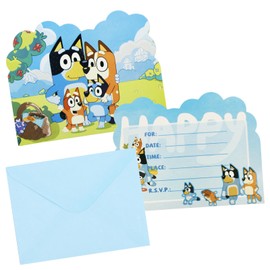 10Pcs Party Invitations Kids Birthday Party Invitations for Kids, Bluey Party Invites Boys Girls Children with Envelopes, Double Sided Invite Cards for Birthday Baby Shower Party