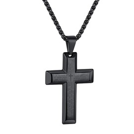 FindChic Lords Prayer Cross Necklace Men Stainless Steel 22inch Cross and Chain, Religious Latin Cross Christian Jewellery Gift for Men, Bible Verse Cross Necklace