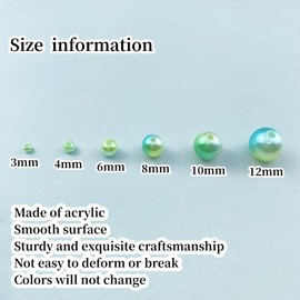 200 Pcs Pearl Beads 10mm Craft Beads Gradient Round Spacer Loose Beads for Earring Bracelet Necklace Key Chains Jewelry DIY Craft Making Decoration and Vase Filler(Lake Blue Green)