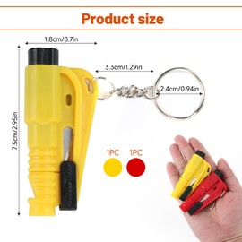 CAISYE Pack of 2 The Original Emergency Keychain Car Escape Tool - Car Security Key Ring 3 in 1 - Emergency Glass Breaker, Belt Cutter, Emergency Whistle, Fluorescent - Yellow, Red, red