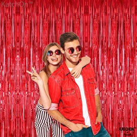 KatchOn, XtraLarge 6.4x8 Feet Red Streamers - Pack of 2, Red Backdrop | Red Fringe Backdrop for Carnival Decorations | Christmas Decorations | Red Carpet Party Decorations | Red Party Decorations