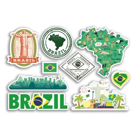 A5 Sticker Sheet Brazil Vinyl Stickers - Rio Map Country Landmarks Brazilian Holiday Flag Travel #78477