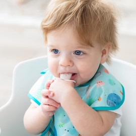 Bumkins Baby Utensils Set, Chewtensils Silicone Spoons for Dipping, Self-Feeding, Baby Led Weaning, Trainer Learning, First Stage Eating, Soft Practice Fork and Spoon, Babies 6 Months, Sand Beige