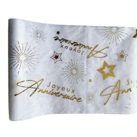 Tralala Fêtes® Happy Birthday Table Runner - White & Gold Table Decoration - Original Decoration for Birthday Party - Non-Woven Roll with Golden Writing (31.5 x 500 cm)
