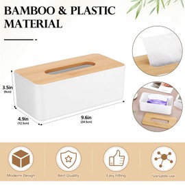 Teenyyou 2 Pcs Tissue Box Cover Square Plastic Tissue Holders 5x9 Inch Holder Wood Cover Plate for Bathrooms, Kitchen, Office, Home, Bedroom Dresser, Countertop(White)