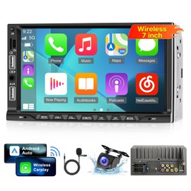 Double DIN Radio with Wireless Carplay and Android Car - 7 Inch Car Radio Double DIN with FM Radio, GPS Navigation, Multiple UI, Bluetooth 5.1, USB/AUX with Reversing Camera