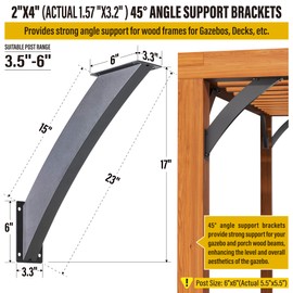 Heavy Duty 45 Degree Angle Support Bracket 2"×4" (Actual: 1.5"×3.2") Wood Beam Support Hardware Degree Post Bracket for Gazebos Pagola Porches 2Pcs