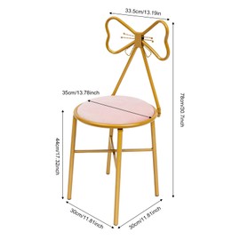 Butterfly Bow Tie Pink Vanity Chair Butterfly Makeup Chair Table Seat Dressing Chair with Golden Metal Leg High Heel Chair for Rooms, Restaurants, Cafes, Salons Light Pink