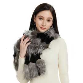 Women Real Fur Scarf Winter Fluffy Warm Luxury Long Shawl Fox Fur and Rabbit Fur Scarves Neck Warmer